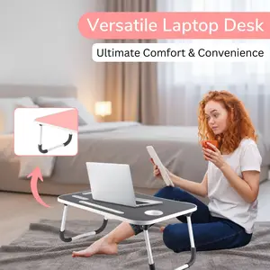 SENROB Foldable Laptop Lap Desk for Bed & Couch, Portable Bed Table with USB Ports, Storage Drawer & Cup Holder, Adjustable Laptop Stand for Bed, Multipurpose Laptop Bed Desk Tray