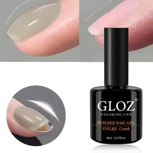 GLOZ 8-in-1 Brown BIAB Builder Gel, Nail Strengthener & Rubber Base Gel, Soak Off UV LED Gel for Thin Nails, Salon & DIY Beginners