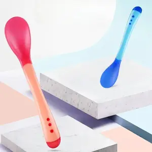 3Pcs/Set Safety Temperature Sensing Baby Silicone Spoon Kids Children Feeding Flatware Kitchen Soup Spoon Tableware Supplies