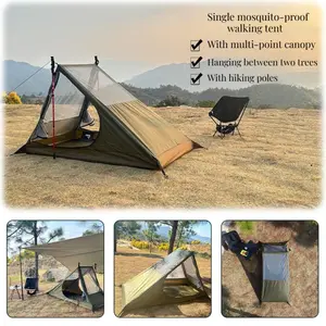 Ultralight Single Person Backpacking Tent, Lightweight Portable Tent, Trekking Pole Supported No-Pole Design, Double Door Breathable Mosquito Proof Insect Resistant Mesh, Lightweight Compact Shelter for Camping, Hiking & Outdoor Adventures