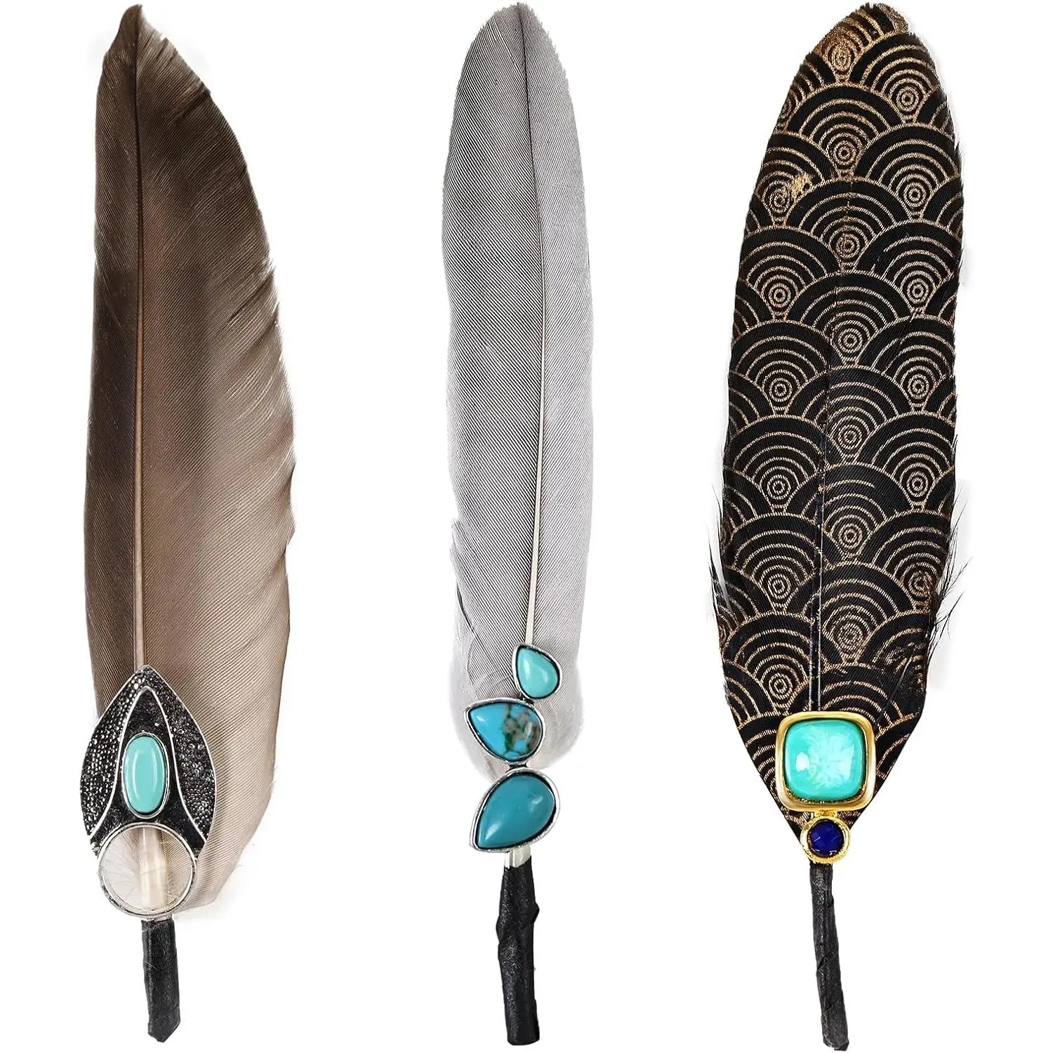 3 count Hat  Feathers Assorted Turquoise Hat Feathers for DIY Craft Fedora Cowboy Oktoberfest Trilby Hats Holiday Party Accessories Decorations