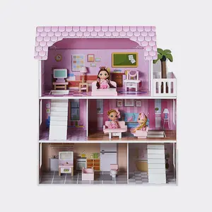Nordic Dollhouse, Children’s Play Set, Fully Detailed Large Villa, Princess Dollhouse, Girl’s Playroom, Wooden House