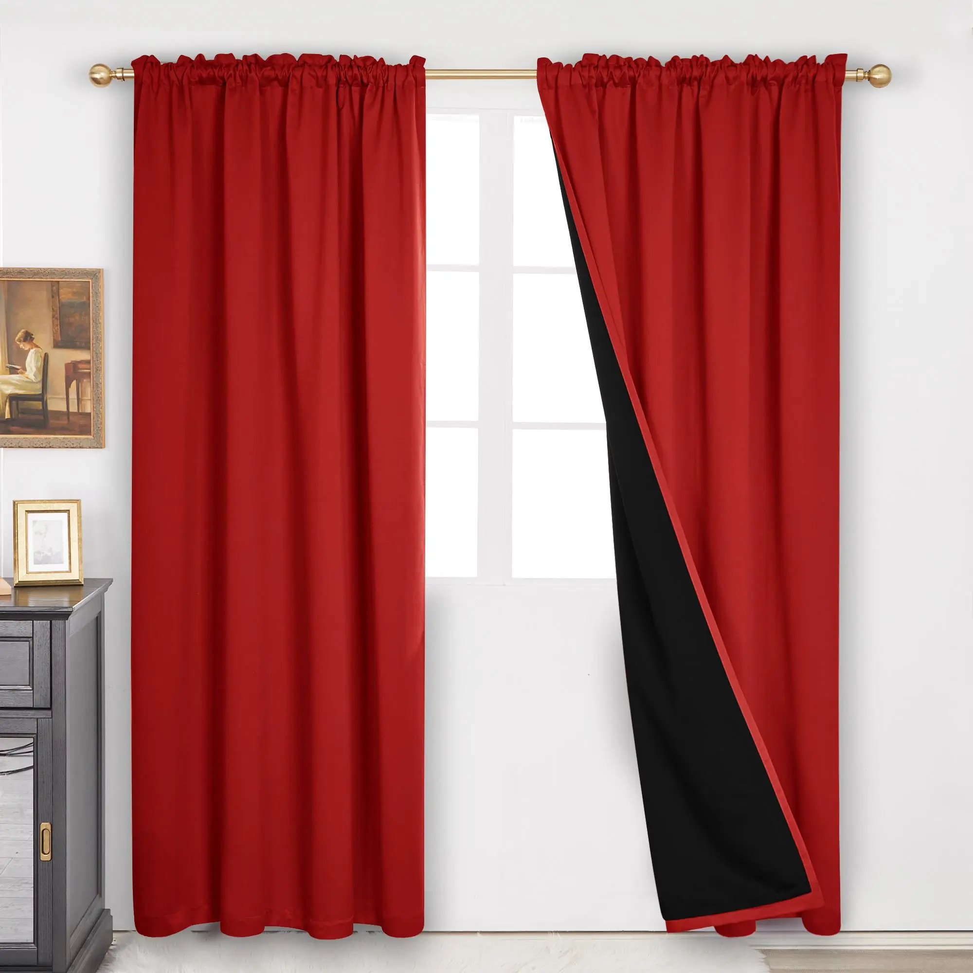 Deconovo All-Black Satin Blackout Window Curtains - Rod Pocket Design, Adjustable Size, Blackout Window Cover, Bedroom Decor
