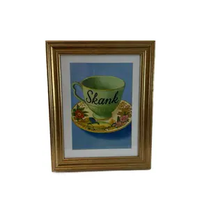 Funny Chinoiserie Tea Cup Print Floral Feminist Wall Art Cottagecore Gold Frame Decor Skank Design