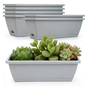 Window Box Planter 8 Pcs, 16.6 Inch Rectangle Flower Pots with Drainage Holes and Trays, Vegetable Planters for Windowsill Patio Garden Balcony Home Porch Yard Indoor Outdoor (16.6*7.1*5.9 inch)，Holiday Gifts (Birthdays, Christmas, Halloween)