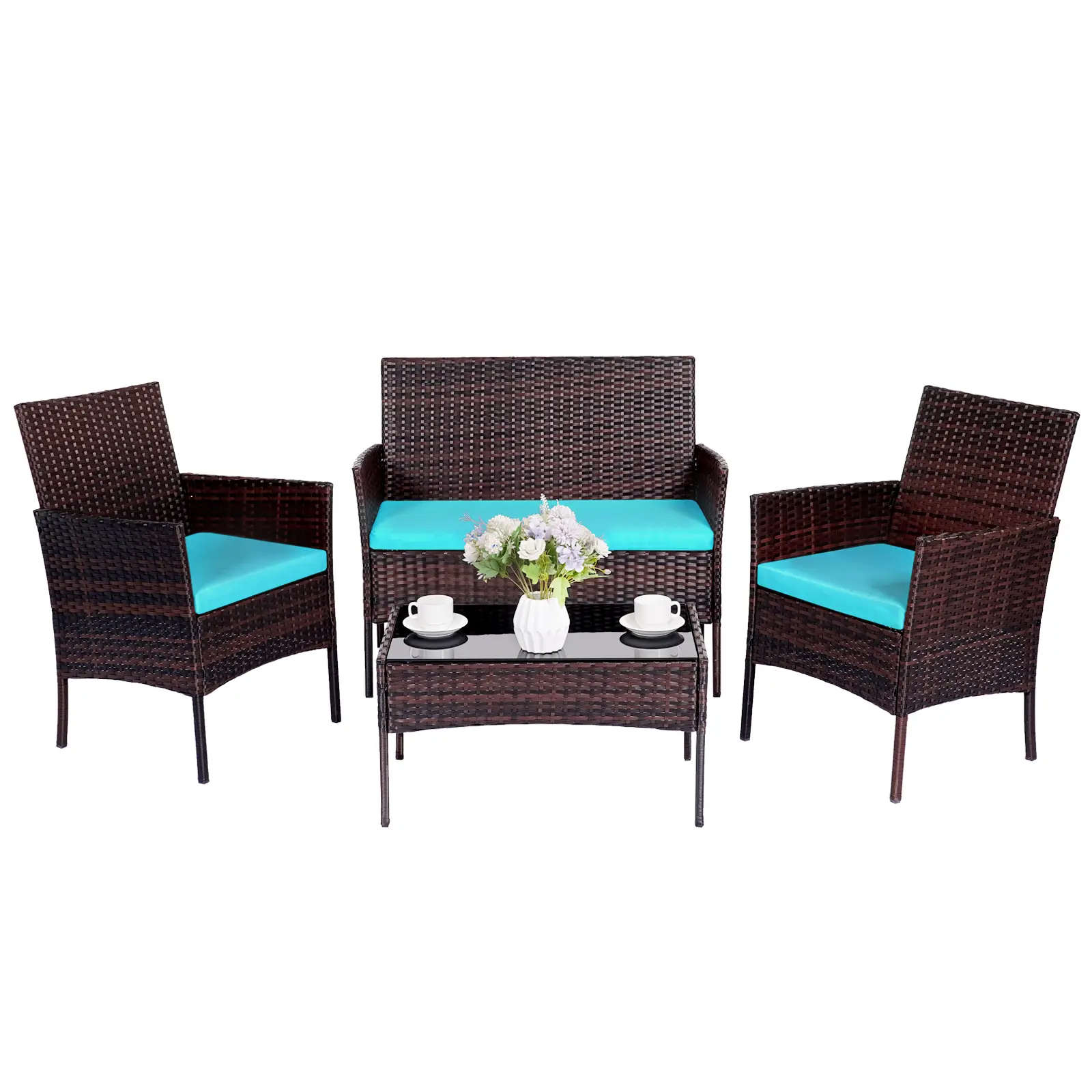ZOPATICO Patio Furniture Set 4 Pieces&3 Pieces Outdoor Furniture Conversation Sets Wicker Rattan Chairs Garden Balcony Loveseat with Soft Cushion and Tempered Glass Table for Garden/Deck/Courtyard/Poolside