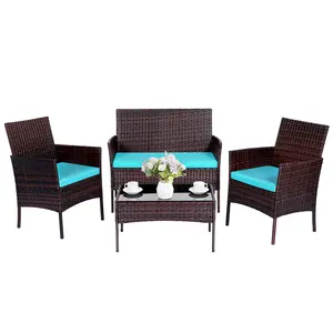 ZOPATICO Patio Furniture Set 4 Pieces&3 Pieces Outdoor Furniture Conversation Sets Wicker Rattan Chairs Garden Balcony Loveseat with Soft Cushion and Tempered Glass Table for Garden/Deck/Courtyard/Poolside