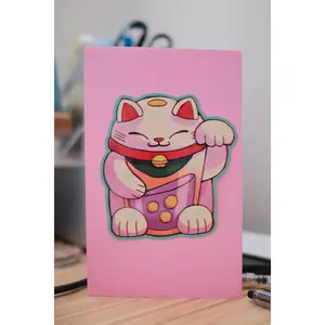 Lucky Cat Maneki-Neko Vinyl Sticker – 3.7 × 3.9 in (9.5 × 10 cm)