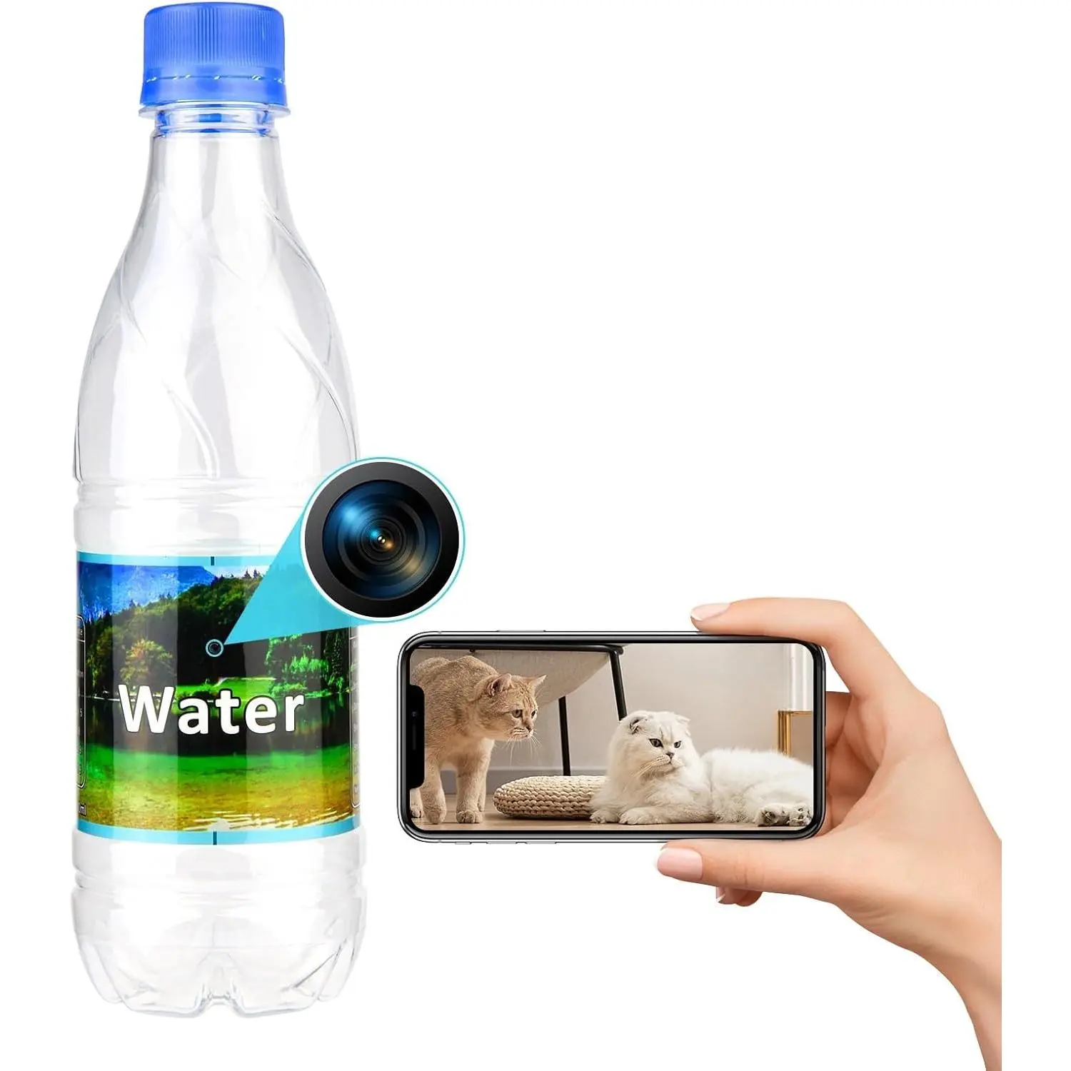 Hidden Camera Bottle - 1080p Full HD Wireless Nanny Cam, Wireless Cameras with Motion Detection, SD Card Recording, No WiFi Indoor Home Security Device
