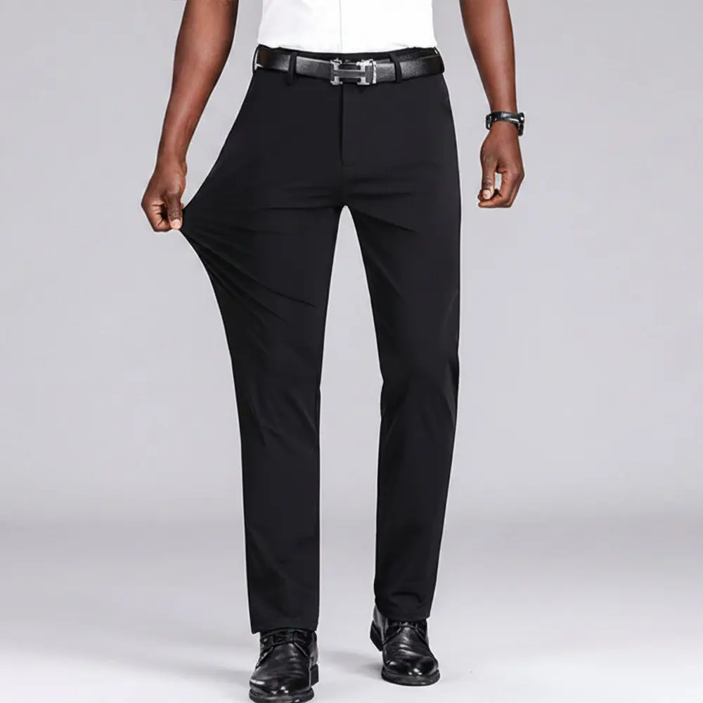 Summer men’s lightweight ice-feel stretch pants, no ironing needed; golf trousers; business casual/smart casual; straight cut; fashionable high-end commuter style; versatile basic mid-rise design; wrinkle-resistant men’s casual long pants