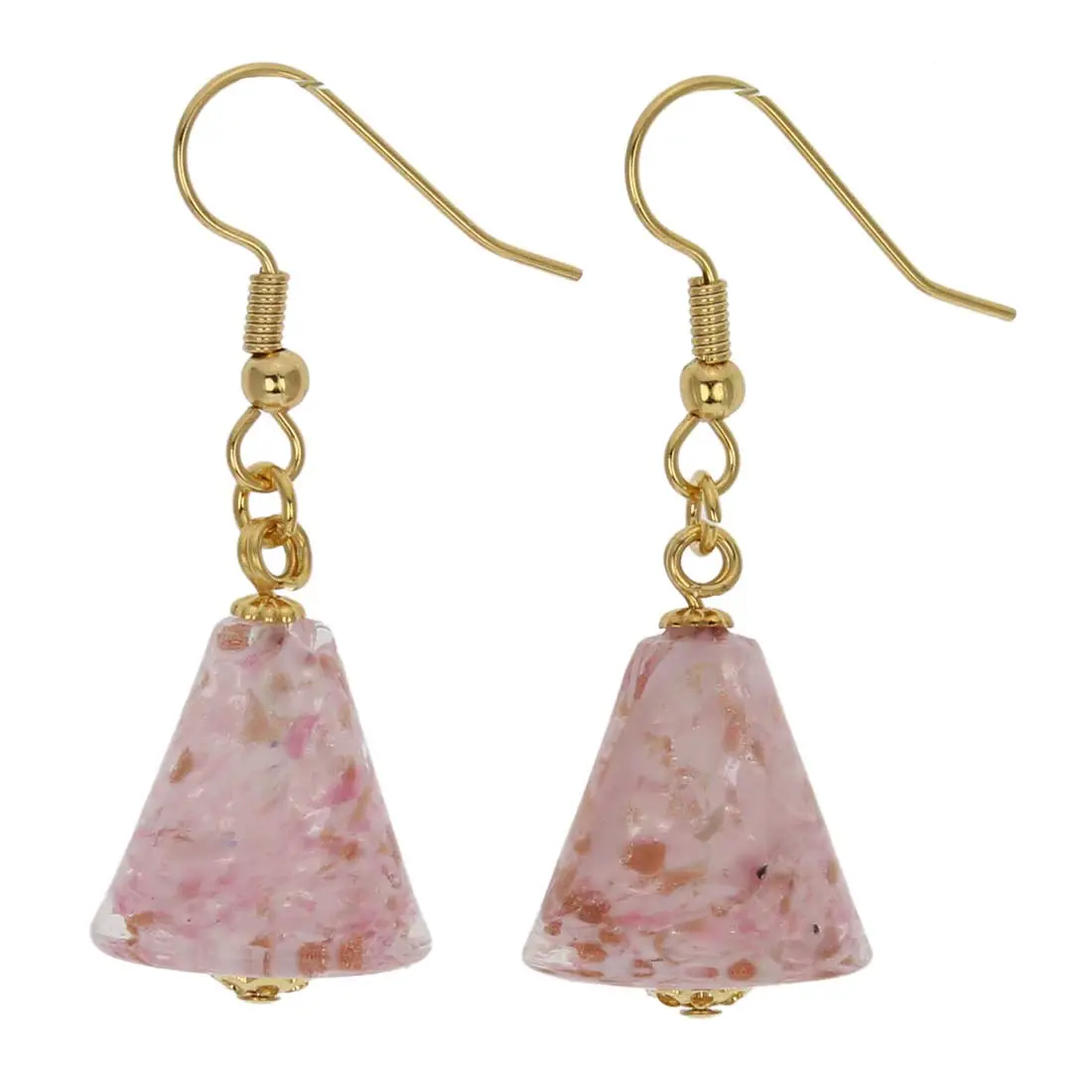 Murano Glass Starlight Cone Earrings - Handcrafted Art, Blush Pink, Swirling Colors, Approx. 3/4", Sparkles, Made in Venice Italy, for Special Occasions, Cone Shape