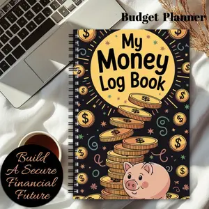 1 Fun Budget Planning Spiral Notebook - Colorful financial record book with cute piggy bank design, a personal finance management tool for home, office, and students, expense tracker, durable spiral binding