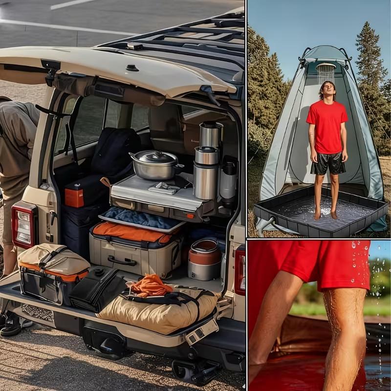 Foldable Shower Base, 41" X 41" X 5" Portable Shower Pan with Drain Pipe Collapsible Shower Basin Shower Tent Awning Base for Indoor & Outdoor