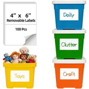 50 count 4x6 Removable Labels for Storage Bins,  Resistant No  Storage Bin Labels, Matte White Blank Labels for , School, Business