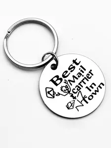 "Best Mail Carrier in Town" Stainless Steel Keychain with Engraved Letters & Icons - Ideal Gift for Postal Workers, Mailmen, and Professionals - Perfect for Christmas and Festive Parties, Postal Worker Appreciation | Humorous Keychain | Polished Finis