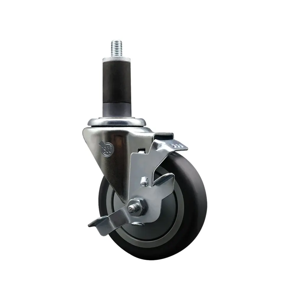 212 MAIN Heavy Duty Swivel Caster Wheels - SCC-EX20S414-TPRB-TLB-114 Model, 4 in. Gray Wheel, 1.25 in. Expanding Stem, Top-Locking Brake, Heat-Treated Ball Bearing Raceway, for Round/Square Tubes, Ideal for Moving Applications, Swivel Wheels
