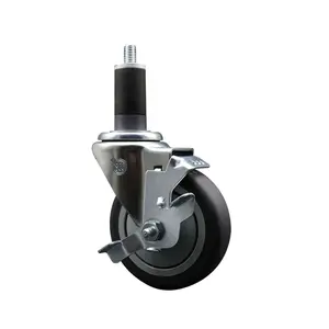 212 MAIN Heavy Duty Thermoplastic Rubber Swivel Caster - SCC-EX20S414-TPRB-TLB-114 Model, 4 in. Gray Wheel, 1.25 in. Expanding Stem, Top-Locking Brake, Heat-Treated Ball Bearing Raceway, for Round or Square Tubes, Ideal for Moving Applications