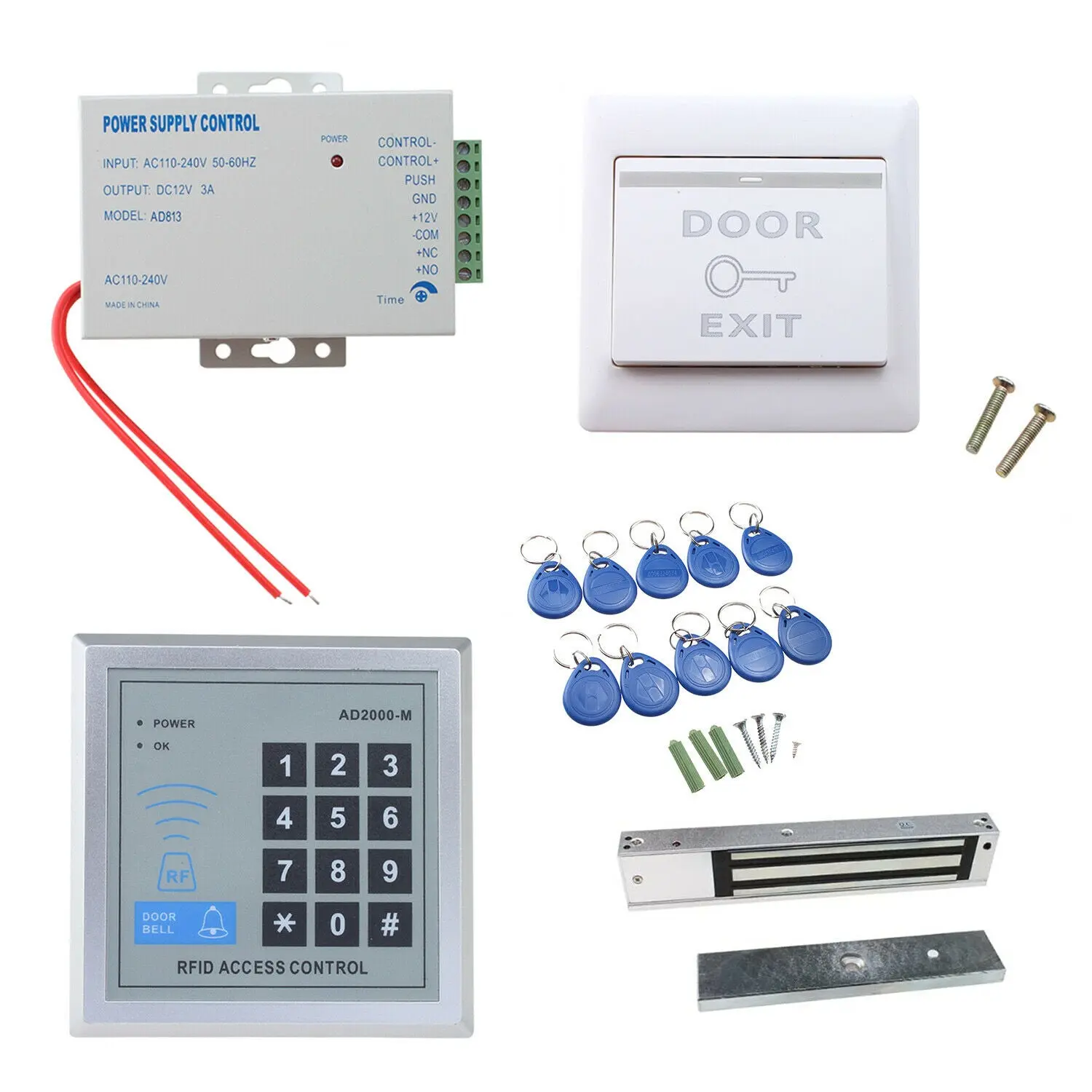 AGPTEK RFID Door Entry Security Access Control System Kit with Password, Magnetic Lock, Proximity Card, 90-Degree Swinging Compatibility & 1 Set of Locks