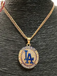 Dodge Championship Necklace Pendant Mlb Los Angeles Dodgers Baseball Memorial, Sporty Style, Alloy Chain, All Seasons