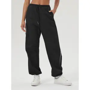 Women’s zip pocket sweatpants, casual jogger pants for sports and outdoor activities, ladies sportswear for daily wear