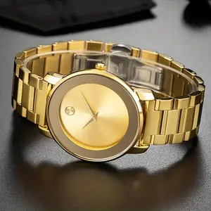 Men's Minimalist Modern Quartz Watch - Gold Tone Alloy Case and Strap, with Hands, High Quality (Non-) - Suitable for Daily and Special Occasions, Casual and Formal Type Pointer Watch - Battery-Powered Quartz Movement - Ideal Christmas/Halloween/Thanksgiv