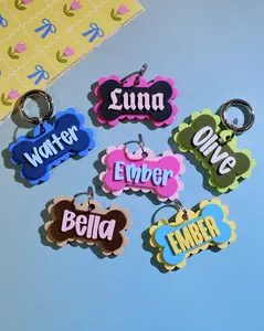 Custom Scalloped Bone Pet Tag: 3D Printed Dog ID Keychain