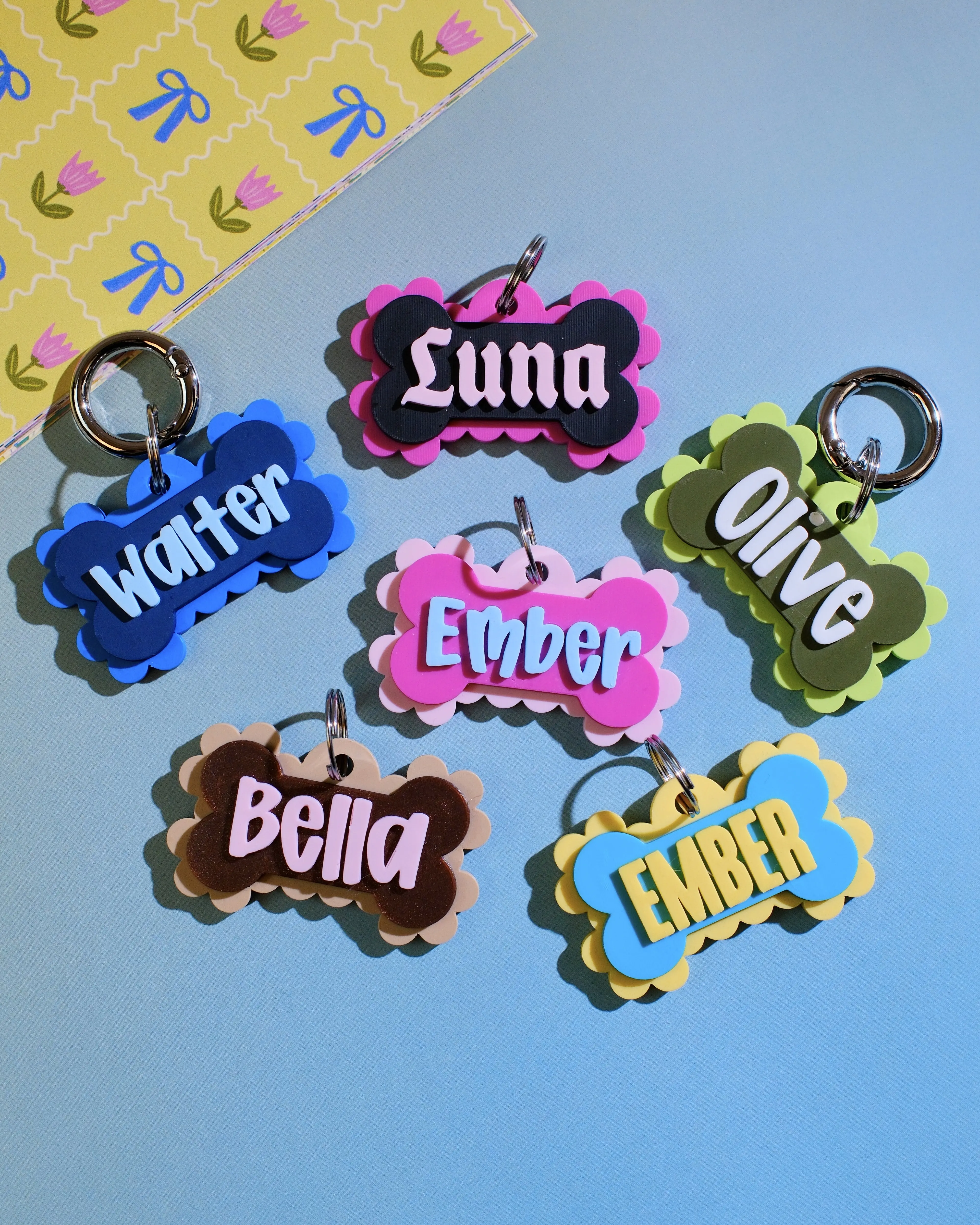 Custom Scalloped Bone Pet Tag: 3D Printed Dog ID Keychain