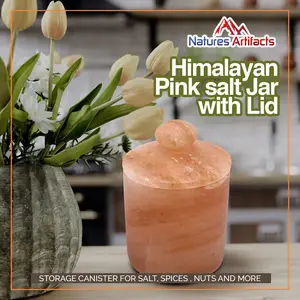 Himalayan Pink salt Jar with Lid, 7 X 5" Storage Canister for Salt, Spices and Nuts to Keep Fresh, Perfect for Storing & Preserving