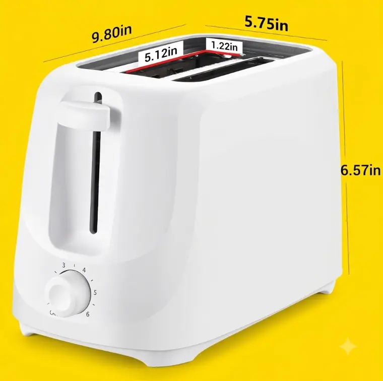 Mainstays 2 Slice Toaster 6 Browning Control Removable Crumb Tray Easy Clean Small Apartment Toaster Arctic White