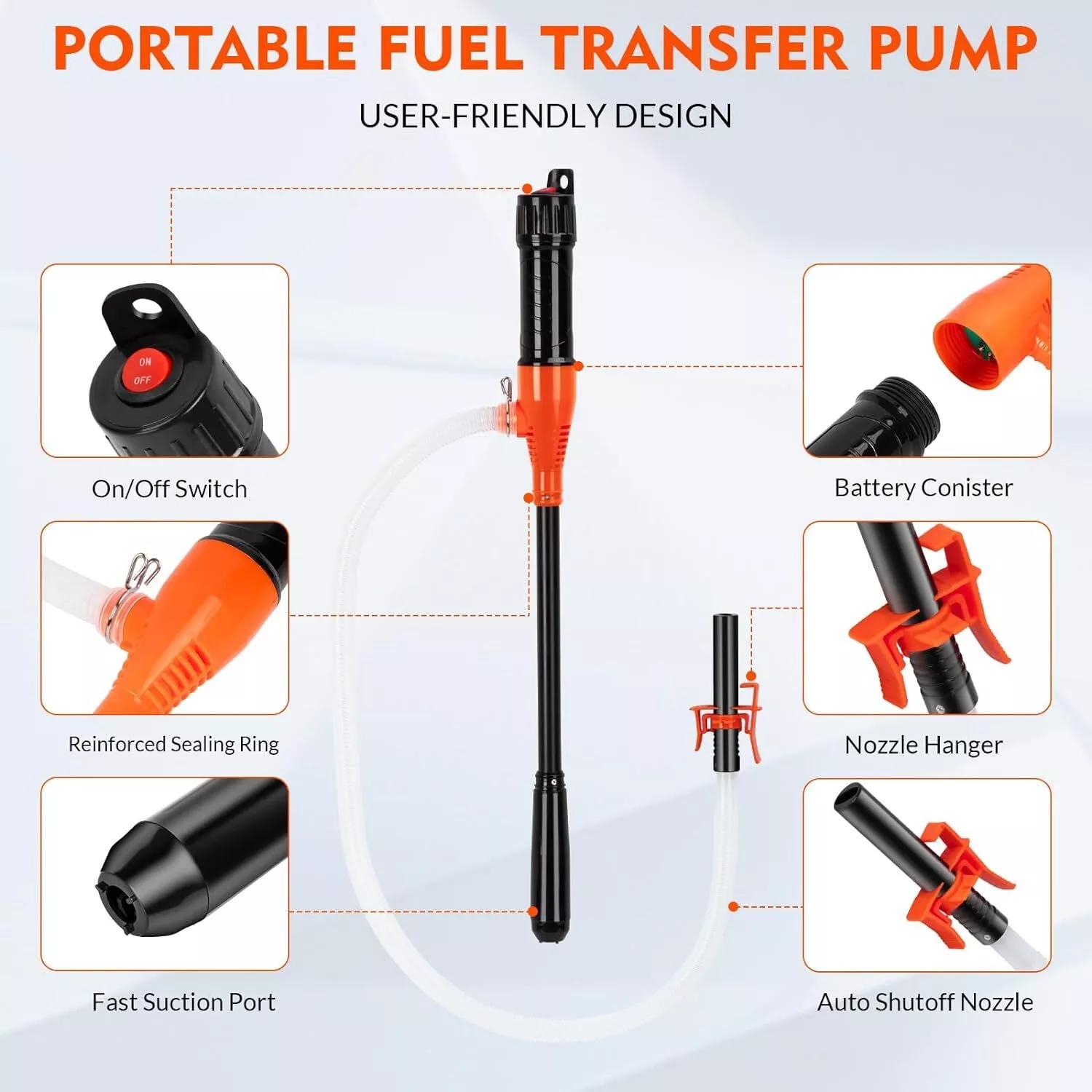 Portable Power Battery Pump, Cordless Water & Fuel Transfer Pump, Battery-Powered Fuel Pump with  Oil Outlet Pipe (Battery Not Included), Suitable for Lawn Mowers, Boats, Cars and Motorcycles, Swivel Joint Gas Pump, Hand Fuel Pump