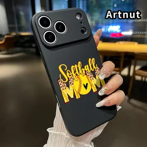 Softball Mom Love Pattern Straight Edge Phone Case for iPhone 17 16 Pro Max 15 Plus 14 13 12 11 Air XR E XS Plus Shockproof Non Slip Military-Grade Protection Silicone Cover