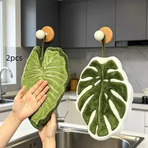 2-Pack Creative Leaf Kitchen Bathroom Hand Towels, Hanging Design Absorbent Material, Ideal for Bathrooms, Kitchens, Restaurants, Holiday Gifts
