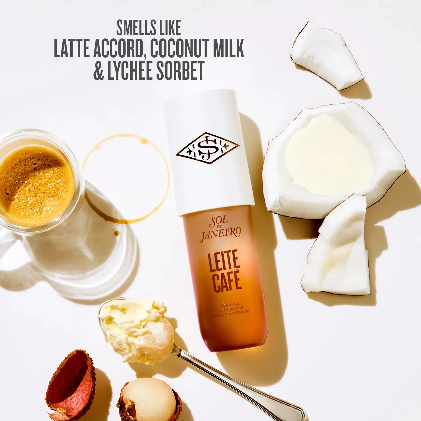 Sol de Janeiro Leite Café Perfume Mist | Limited Edition Indulgent Milky Coffee Perfume Mist With Latte Accord, Coconut Milk, And Lychee Sorbet