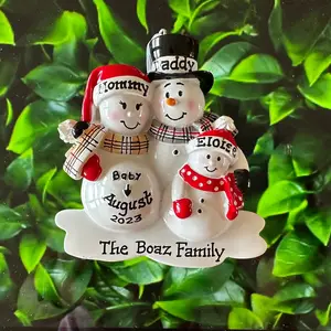 Personalized Pregnant with Second Child Christmas Ornament with Optional Dog or cat - We are Pregnant -We are Expecting - pregnancy Announcement - 3 Sniwman Expecting Family