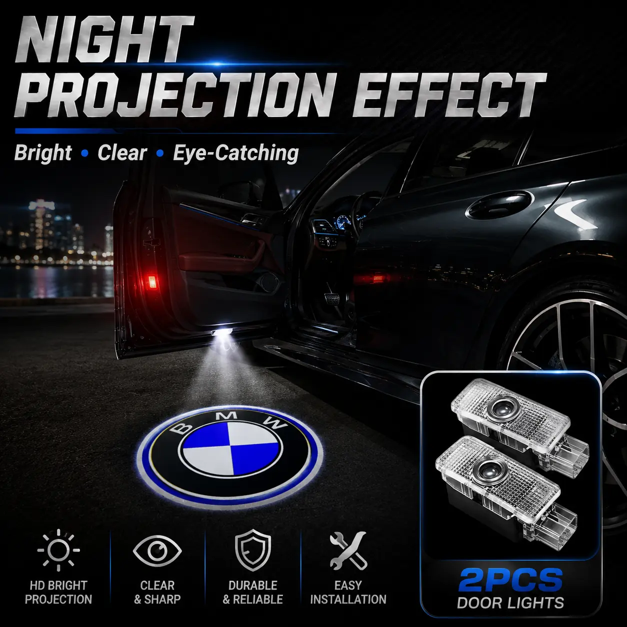 2pcs Night Projection Effect Door Lights - HD Bright Clear & Sharp Easy Installation Durable Reliable BMWE81 E82 E83E90 E60 F10, Plug and Play Replacement door light