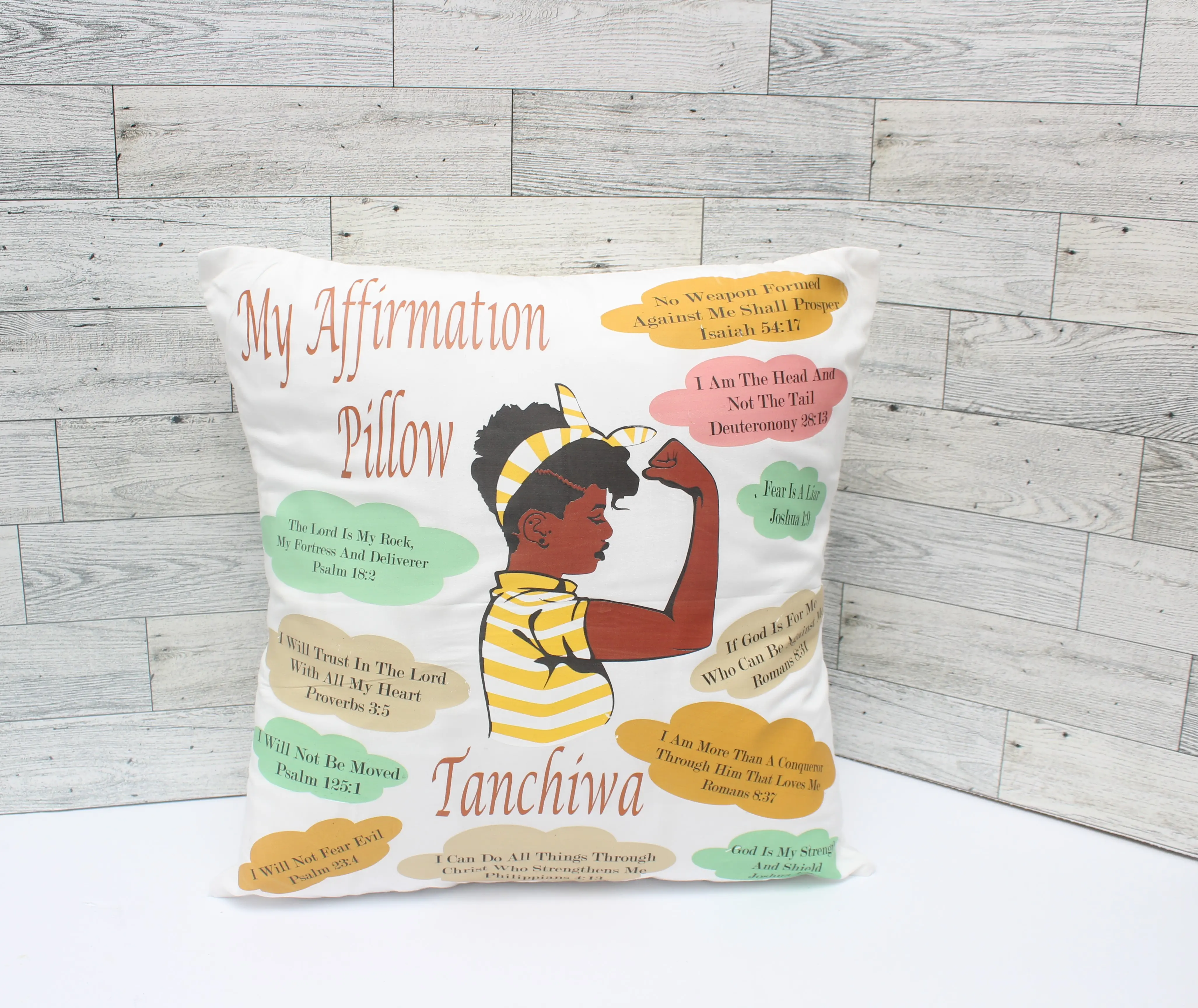 Personalized Affirmation Pillow with Bible Quotes and Custom Name ,White, Cotton, Soft