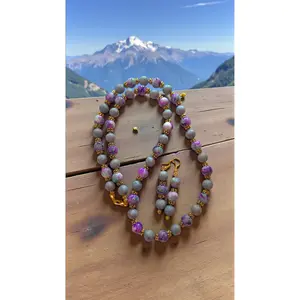 Purple & Gray Beaded Jewelry Set     (4782)