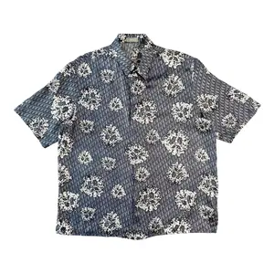 Dior x Denim Tears Oblique Wreath Logo Silk Button Up Shirt Blue Multi