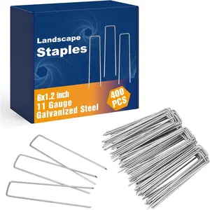 400 count 6 Inch Landscape Galvanized 11 Gauge Garden Stakes U-Shaped Pins Tent Ground Fence Stakes Yard Lawn Staples for Landscaping Fabric Irrigation Tubing