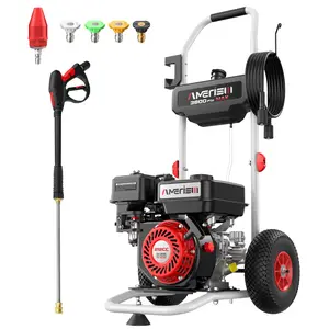 Gas Pressure Washer 3800 PSI 2.5 GPM, 212CC High Pressure Washers 4-Stroke OHV Engine 10-Inch High Wheels with 5 Nozzle Set Include Soap Tank for Cars Fences Driveways Patios Furniture Home(AL1038A)
