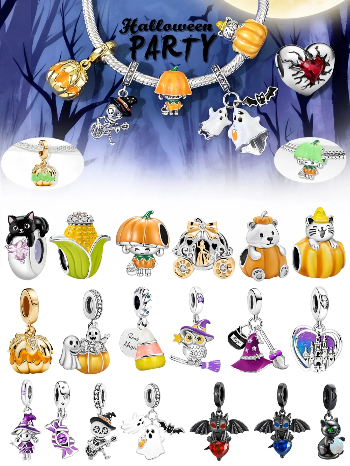 1Pc Original Design Halloween Party Witch Rock-guitar-skull Candy-corn Ghost Beaded Charm, Diy With Charms, Bead Charms DIY Beading DIY Jewelry Making Kit for Bracelet Craft Material Holiday Gift Pendant Women Birthday Gift Daily Wear Accessories