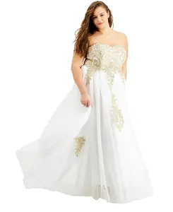 Say Yes to the Prom Women's Plus Size Ivory Trendy Strapless Embellished Gown Dress