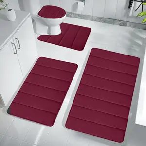 4 Pieces Memory Foam Bathroom Mat, Bathroom Carpet, 4 Pieces Toilet Mat, Universal Soft and Comfortable Absorbent Non-Slip Thickened Machine Wash Easy to Dry Bathroom Carpet Suit