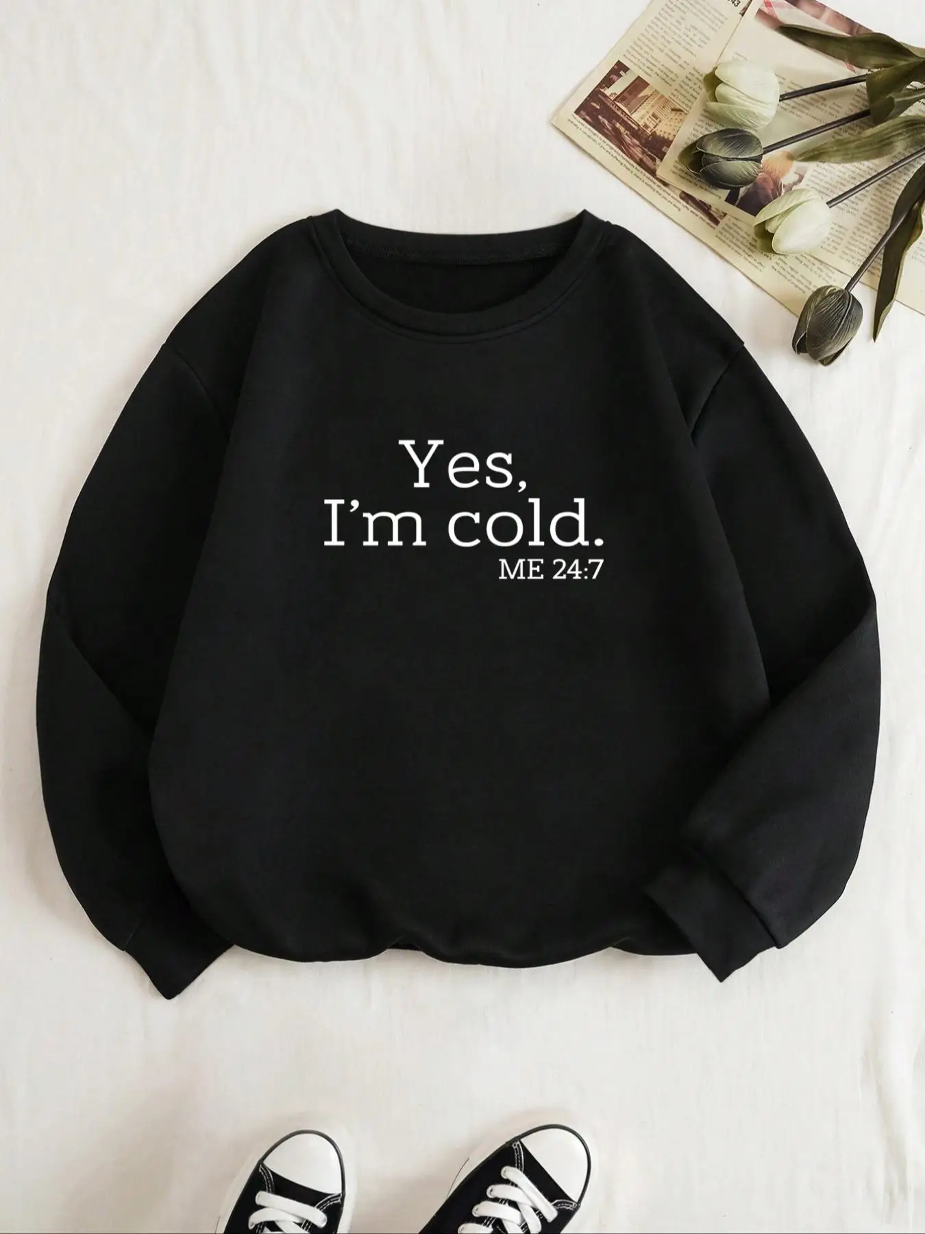 Women's Letter Print Round Neck Sweatshirt, Fashion Casual Long Sleeve Pullover for Daily Wear, Ladies Spring & Fall Clothes