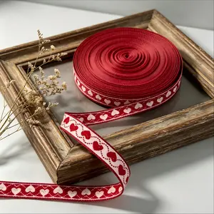 DIY 1cm Wide 10 Yard Red Heart Embroidered Ribbon for Gift Wrapping Bouquet Decoration Valentine's Day and DIY Craft Projects Kit
