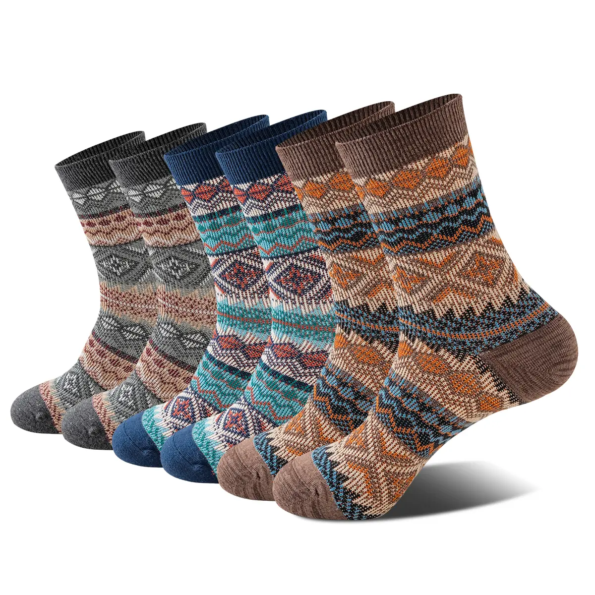 NEXFORMX Men's Vintage Argyle Crew Socks 3 Pack Classic Diamond Pattern Breathable Cotton Mid Calf Socks