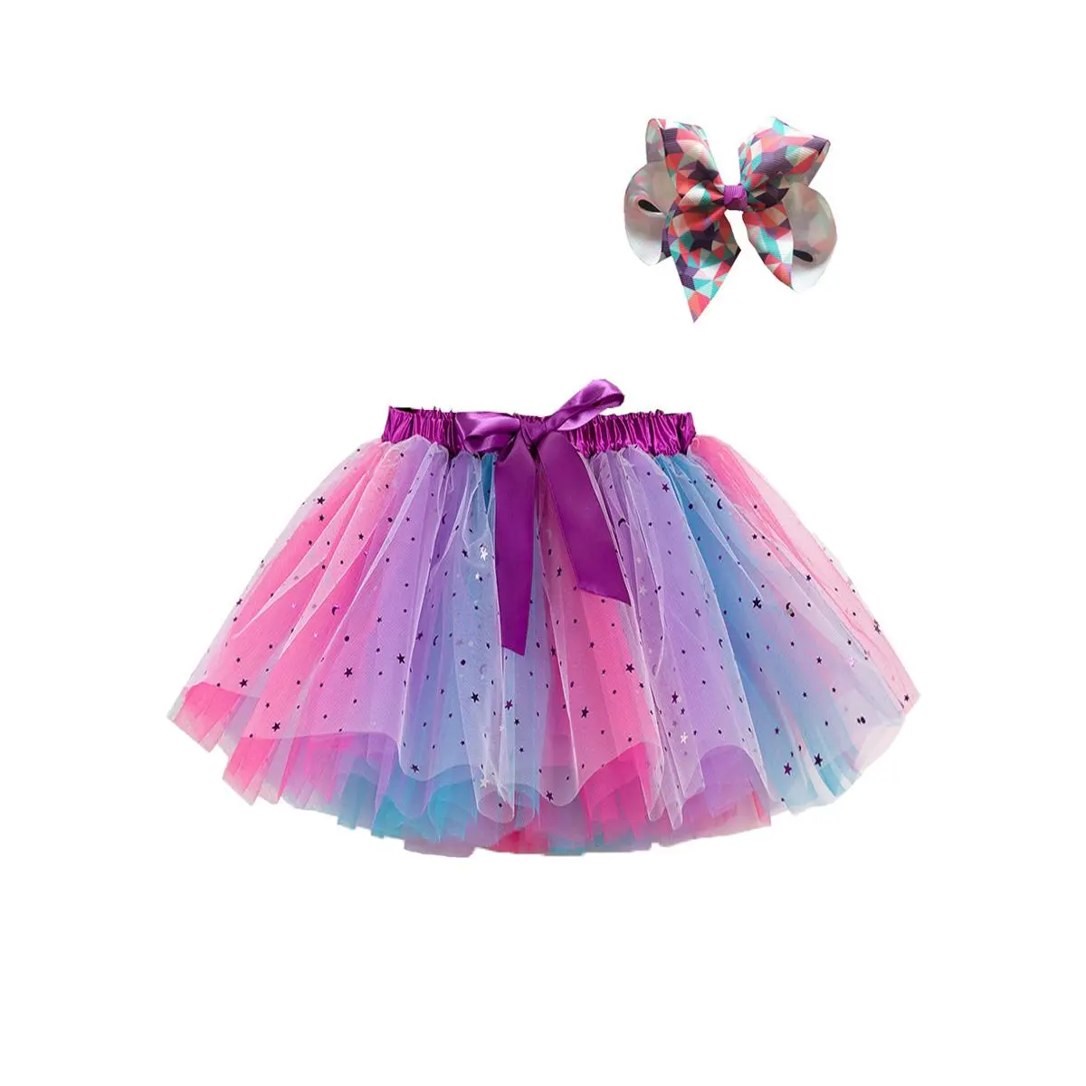 Imcute Toddler Baby Girls' Skirt Star Patterns Tulle Elastic High Waist Tutu Bubble Skirt with Bowknot for Summer