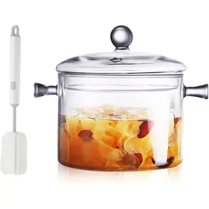 Clear Glass Simmer Pot for Stove Potpourri Cooking Saucepan with Cover Cookware Set Heat-Resistant Stovetop Pot And Pan with Lid, Soup, Milk,  ,Fruit and Spices 1.5L/ 50 FL OZ