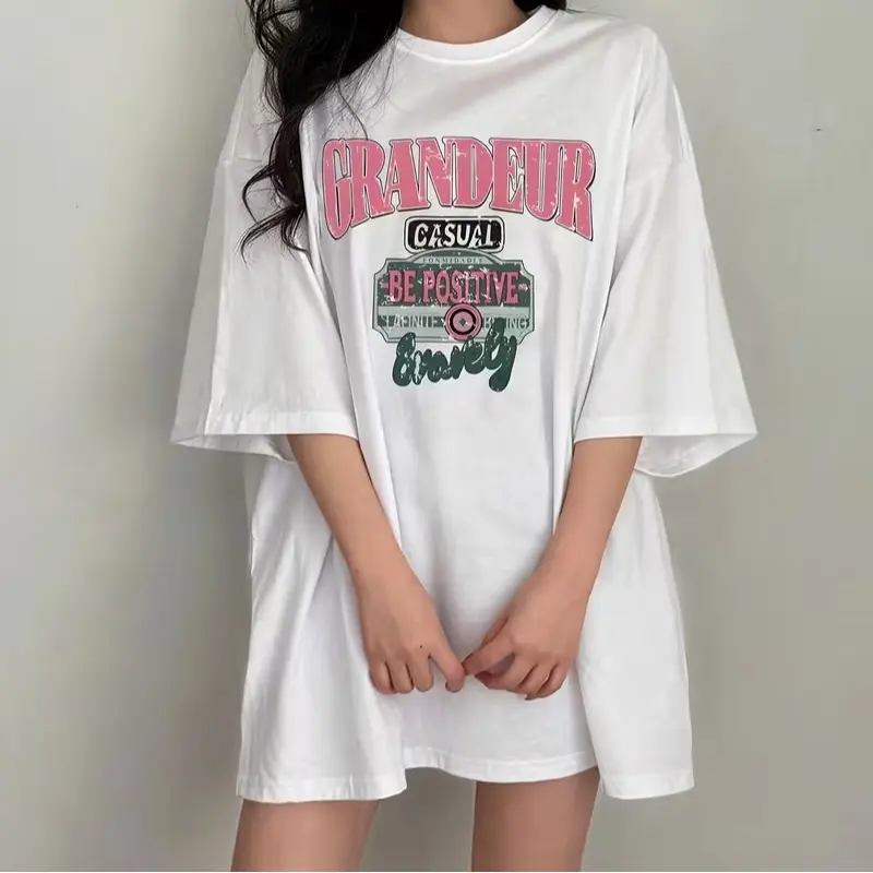 Women's Vintage "BE POSITIVE" T-Shirt — GRANDEUR short-sleeve top featuring an uplifting, motivational slogan; soft, casual, and comfortable—perfect for everyday wear and spring/summer styling
