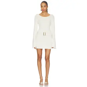 ASTA RESORT Maya Long Sleeve Mini Belted Dress in Star White Sequin
